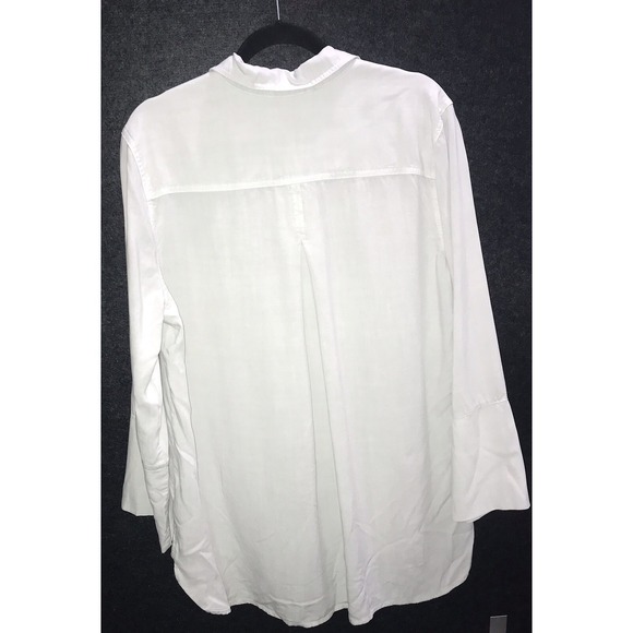 BELLA DAHL Button Collar XL Shirt White Grey Tencel Lyocell Bell Sleeve Cuffs - Picture 5 of 8